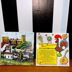 2 Trivets/Ceramic Tiles From Portugal for Home/ Wall Decor Vintage 1990s Art